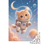 Cute Kitten Astronaut in Space, Puzzle 1000 pièces, 70x50cm, Loisir créatif de Science-Fiction, idée Cadeau de Fin d’année, Puzzle Adulte pour Amateurs d’Univers et d’astronautes