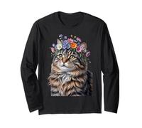 Cute Kitten Cat Flower Floral Garden Manche Longue