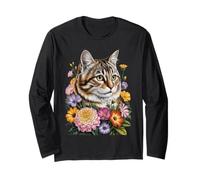 Cute Kitten Cat Flower Floral Garden Manche Longue