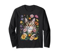 Cute Kitten Cat Flower Floral Garden Manche Longue