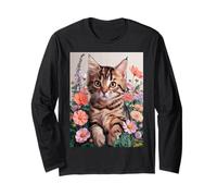 Cute Kitten Cat Flower Floral Garden Manche Longue