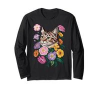 Cute Kitten Cat Flower Floral Garden Manche Longue