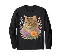 Cute Kitten Cat Flower Floral Garden Manche Longue