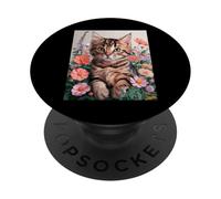 Cute Kitten Cat Flower Floral Garden PopSockets PopGrip Adhésif