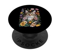 Cute Kitten Cat Flower Floral Garden PopSockets PopGrip Adhésif