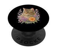 Cute Kitten Cat Flower Floral Garden PopSockets PopGrip Adhésif