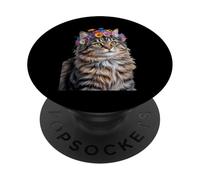 Cute Kitten Cat Flower Floral Garden PopSockets PopGrip Adhésif