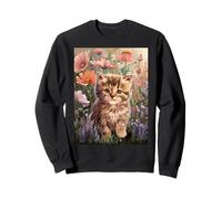 Cute Kitten Cat Flower Floral Garden Sweatshirt