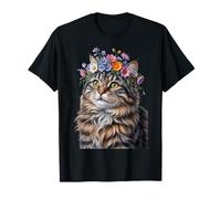 Cute Kitten Cat Flower Floral Garden T-Shirt