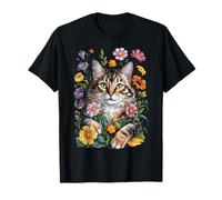 Cute Kitten Cat Flower Floral Garden T-Shirt
