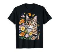 Cute Kitten Cat Flower Floral Garden T-Shirt