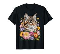 Cute Kitten Cat Flower Floral Garden T-Shirt