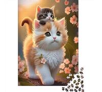 Cute Kitten Duo 1000 Piece Jigsaw Puzzle Cute Floral Dragon Peeking for Adults Teens Educational Game Decompression 52x38cm 1000pcs