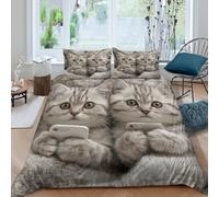 Cute kitten duo Ensemble De Literie Microfibre Hypoallergique 3 Pièces 3D Imprimée Léger Soft fluffy companions Parure de Lit avec 2 x Taies d'oreiller Super Douce for Chambre Adulte King（220x240cm）