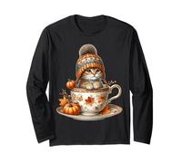 Cute Kitten in Fall Hot Tea Cup Autumn Vibes for Cat Mom Manche Longue
