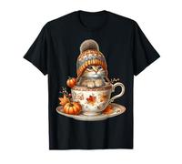Cute Kitten in Fall Hot Tea Cup Autumn Vibes for Cat Mom T-Shirt