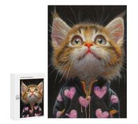 Cute Kitten in Heart Jacket Puzzle 1000 Pièces Educa Jouet en Bois Cadeau Unique Décoration Intérieure Jeu Éducatif Challenge Toy Adultes Et Enfants À Partir De 14 Ans 300 PCS