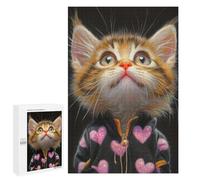 Cute Kitten in Heart Jacket Puzzle 1000 Pièces Educa Jouet en Bois Cadeau Unique Décoration Intérieure Jeu Éducatif Challenge Toy Adultes Et Enfants À Partir De 14 Ans 1000 PCS