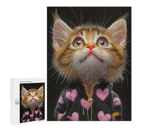 Cute Kitten in Heart Jacket Puzzle 1000 Pièces Educa Jouet en Bois Cadeau Unique Décoration Intérieure Jeu Éducatif Challenge Toy Adultes Et Enfants À Partir De 14 Ans 500 PCS