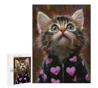 Cute Kitten in Heart Jumpsuit Puzzle 1000 Pièces Educa Jouet en Bois Cadeau Unique Décoration Intérieure Jeu Éducatif Challenge Toy Adultes Et Enfants À Partir De 14 Ans 500 PCS