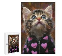 Cute Kitten in Heart Jumpsuit Puzzle 1000 Pièces Educa Jouet en Bois Cadeau Unique Décoration Intérieure Jeu Éducatif Challenge Toy Adultes Et Enfants À Partir De 14 Ans 1000 PCS