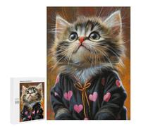 Cute Kitten in Heart-Patterned Robe Puzzle 1000 Pièces Educa Jouet en Bois Cadeau Unique Décoration Intérieure Jeu Éducatif Challenge Toy Adultes Et Enfants À Partir De 14 Ans 500 PCS