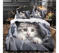Cute Kitten Peeking Ensemble De Literie Microfibre Hypoallergique 3D Imprimé 3 Pièces 2xTaies Douce soft Fluffy Pet Linge de Lit Super Douce Entretien Facile for Adolescent Single（135x200cm）