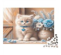 Cute Kitten with Blue Eyes 100% Recycled Cardboard Fluffy Blue-Eyed Kitten 1000Pc Jigsaw for Adults Challenging & Brainteasing 52x38cm/1000pcs