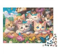 Cute Kittens Garden Scene 100% Recycled Cardboard Cute Kittens in Flowers 1000 Piece Jigsaw Puzzle for Adults Beautifully Illustrated Unique 70x50cm/1000pcs