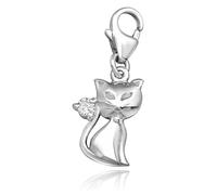 Cute Kitty Cat avec CZ Ensemble de collier Argent sterling Charm à clipser - pour bracelet charm de style Thomas Sabo