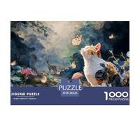 Cute Kitty Plying with Butterfly 1000 Pièces Carton Premium Coffret De Puzzles White and Grey Kitten Stimulant Et Éducatif Jeu Créatif Puzzles pour Adultes Et Enfants 38x26cm/1000pcs