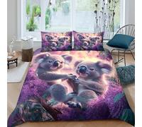 Cute Koala Duo Ensemble De Literie Léger Microfibre résistante 3 Pièces 3D Effet Fantaisie Art Style Linge de Lit avec Fermeture Éclair Douce for Chambre de Adolescents Single（140x200cm）