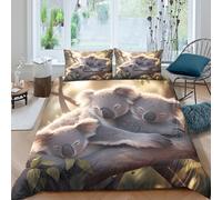 Cute koala trio Ensemble De Literie 3 pièces 3D Effet Microfibre résistante Nature wildlife scène Parure de Lit avec Fermeture Éclair Facile d'entretien for Chambre Enfants Super king（260x220cm）