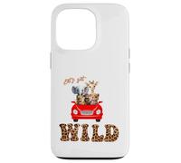 Cute Lets Get Wild Safari Zoo Animals Party Red Car Coque pour iPhone 13 Pro