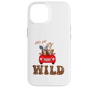 Cute Lets Get Wild Safari Zoo Animals Party Red Car Coque pour iPhone 14