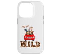 Cute Lets Get Wild Safari Zoo Animals Party Red Car Coque pour iPhone 14 Pro