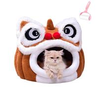 Cute Lion Dance Lions Head Shape Pet House,Soft Plush Lion Heads Cat Cave with Removable Cushion,Semi Enclosed Cozy Pets Houses for Cats and Small Dogs