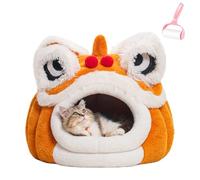 Cute Lion Dance Lions Head Shape Pet House,Soft Plush Lion Heads Cat Cave with Removable Cushion,Semi Enclosed Cozy Pets Houses for Cats and Small Dogs