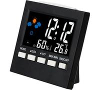 Cute Little Digital Alarm Clock Weather Bedside Clocks Time Temperature Humidity 12/24H for Home Bedroom Office