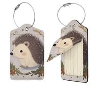 Cute Little Hedgehog Lot de 2 étiquettes de bagage en cuir synthétique avec dos intégral pour bagages, étiquettes personnalisées pour sacs, valises avec boucle en métal, noir