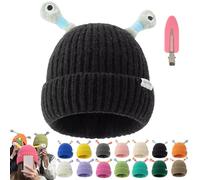 Cute Little Monster LED Knit Beanie, Winter Parent-Child Cute Glowing Little Monster Knit Hat, Monster Tentacle Hat (FR/ES, Alpha/Lettres, Taille Unique, Black)