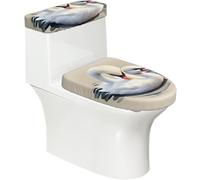 Cute Little Swan Lot de 2 housses de siège de toilette avec couvercle de réservoir, élastique pour toilettes en forme de U et allongées, décoration de salle de bain, cadeau de pendaison de crémaillère