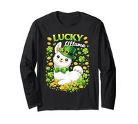 Cute Lucky Ollama St. Patrick's Day Llama Shamrock Manche Longue