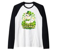 Cute Lucky Ollama St. Patrick's Day Llama Shamrock Manche Raglan
