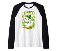 Cute Lucky Ollama St. Patrick's Day Llama Shamrock Manche Raglan