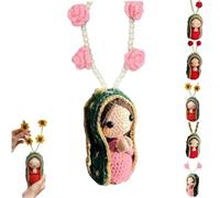 Cute Mary Statue Car Interior Decoration, Handmade Auto Rearview Mirror Virgin Mary Crochet Charm Decoration, Elegant Religious Figurines Hanging Decor for Dashboard,Christmas,Family,Friends