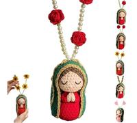 Cute Mary Statue Car Interior Decoration, Handmade Auto Rearview Mirror Virgin Mary Crochet Charm Decoration, Elegant Religious Figurines Hanging Decor for Dashboard,Christmas,Family,Friends