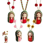 Cute Mary Statue Car Interior Decoration, Handmade Auto Rearview Mirror Virgin Mary Crochet Charm Decoration, Elegant Religious Figurines Hanging Decor for Dashboard,Christmas,Family,Friends