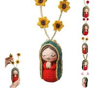 Cute Mary Statue Car Interior Decoration, Handmade Auto Rearview Mirror Virgin Mary Crochet Charm Decoration, Elegant Religious Figurines Hanging Decor for Dashboard,Christmas,Family,Friends