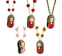 Cute Mary Statue Car Interior Decoration, Handmade Crochet Car Rearview, Elegant Religious Figurines Hanging Decor, Spiritual Blessing Gift for Family, Friends (5PCS)